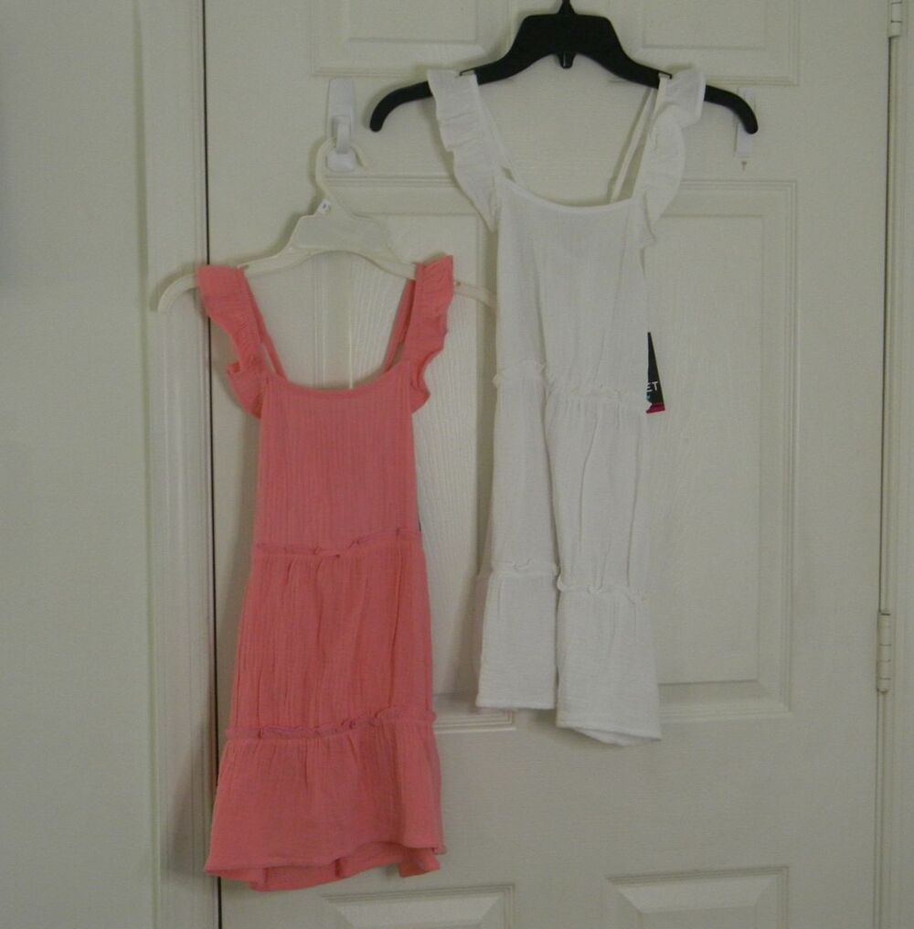 Pink Velvet Brand Lot of 2 Gauze Dresses Girls 5/6/6x Pink White Smocked NWT